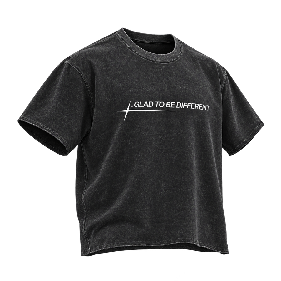 Dimensional illustration of the Glad To Be Different boxy tee