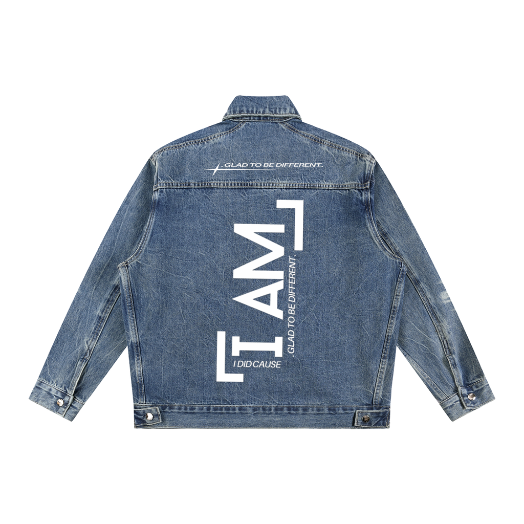 "IAM" Vintage Wash Zip Up Denim Jacket